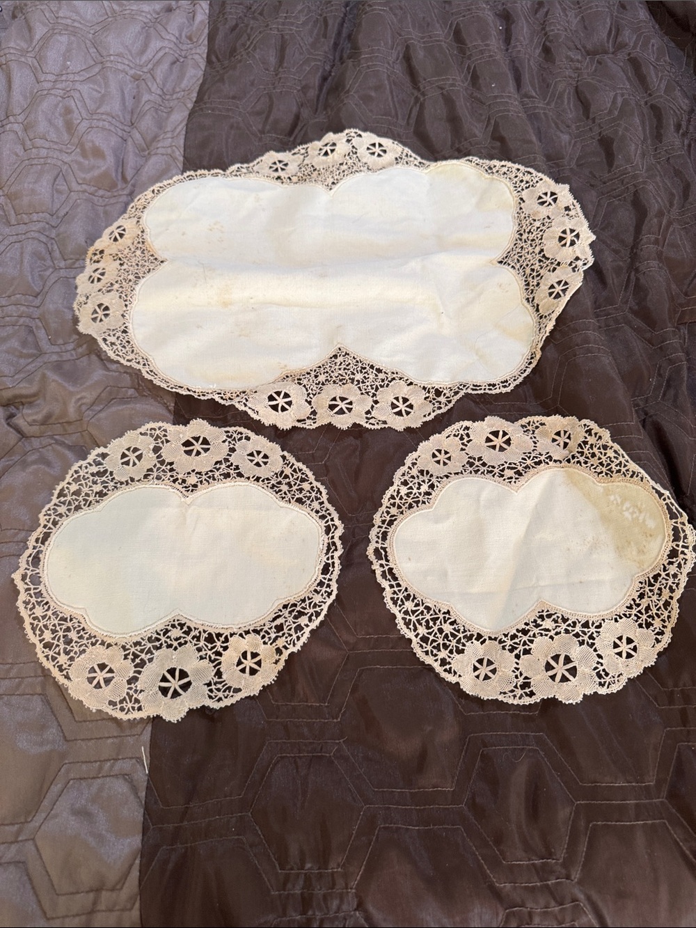 Vintage Lace-Edged White Cotton Doilies Set of 3